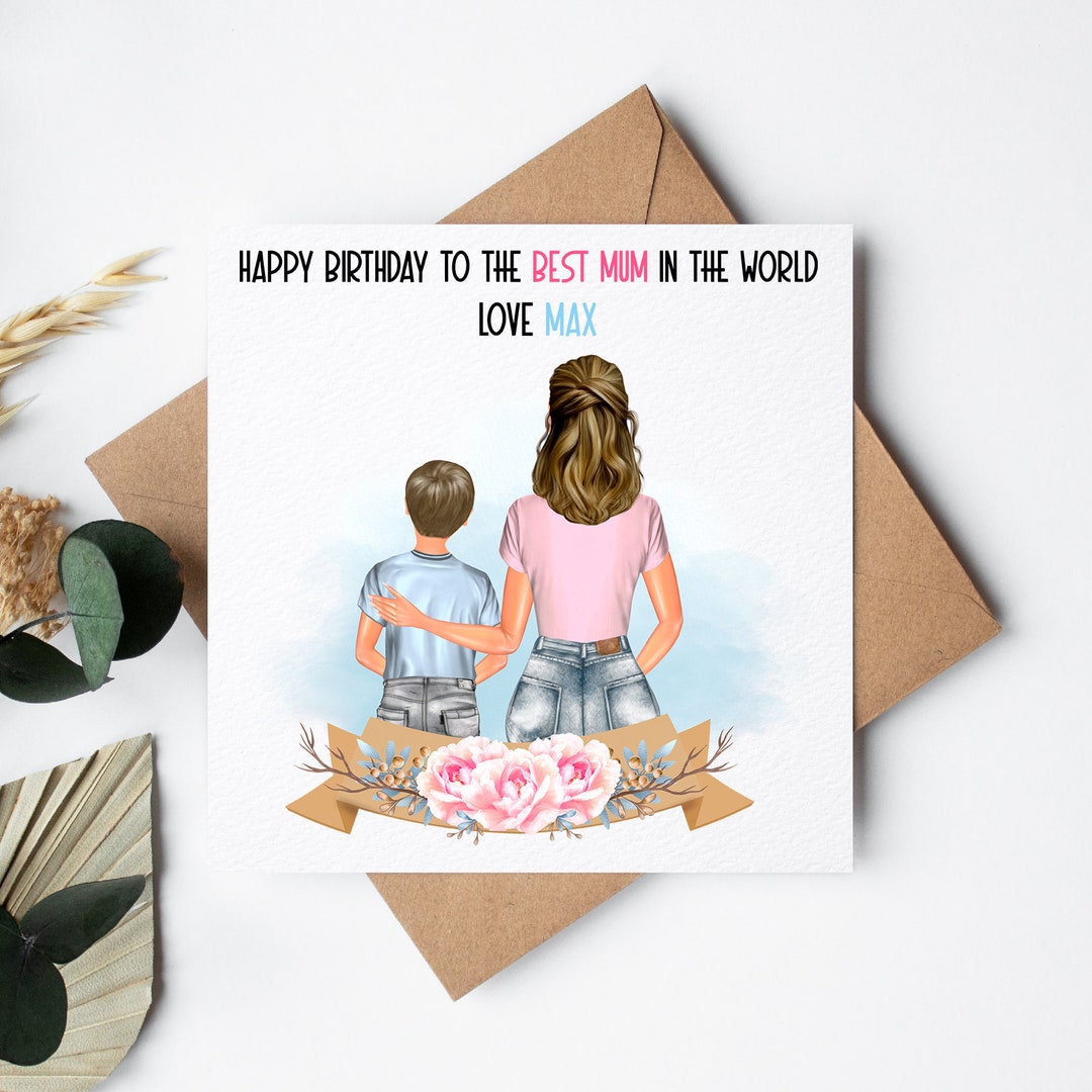 Personalised Mother &amp; Son Birthday Card for Mum Cute Meaningful Love ...