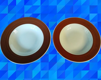 Two Grindley White Granite Vitrified Side Plates - Brown and White - Retro 1980s Dinner Plate - Vintage Kitchen - Made in England