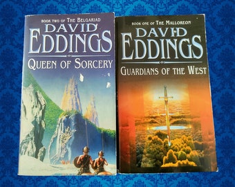 Vintage David Eddings Classic Fantasy Books with Great 90's Cover Art - Guardians of the West and Queen of Sorcery