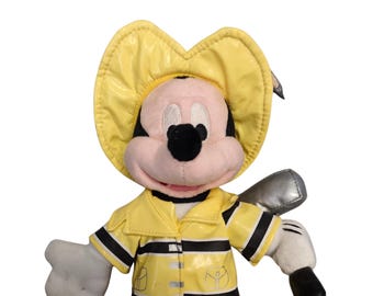 Vintage Mickey Mouse Firefighter Plush with Yellow Coat & Axe - 10" - Official Disneyland Resort / Walt Disney World Doll with Swing Tag