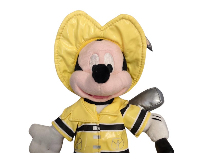 Vintage Mickey Mouse Firefighter Plush with Yellow Coat & Axe - 10" - Official Disneyland Resort / Walt Disney World Doll with Swing Tag