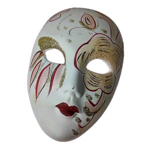 Vintage Harlequin Clown Mardi Gras Mask - Wall Plaque / Wall Hanging - Hand-Painted Face Mask - Pottery