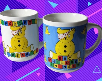 Set of Two Vintage BBC Children in Need Pudsey Bear Mugs - Retro 1980s Coffee Mug / Teacup