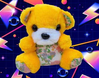 Small Vintage Plush Yellow Teddy Bear - 5" Doll - Retro Classic Stuffie Toy