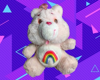 Care Bears Vintage Plush - Cheer Bear - Kenner 1983 - Retro Rainbow Bear Plushie - 6 Inch 80s Care Bear