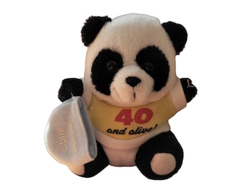 Vintage Russ Berrie “40 and Alive!” Panda Plush – 1990s/2000s Novelty Plush – Milestone Birthday Gift