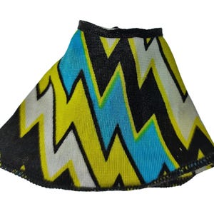 Frankie Stein Coffee Bean Skirt - Black, Yellow, Blue Zigzag Print Doll&#39;s Skirt - Monster High Doll Accessory - Vintage 2014 - OOAK, Repaint