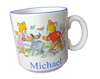 Vintage 1980s "Michael" Teddy Bear Mug - Retro Coffee Mug / Teacup - Nicholas-John - Made in England