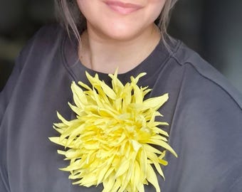 Yellow Chrysanthemum Brooch, Large Matte Fabric Flower Pin, XL 7" Custom Colors Piece