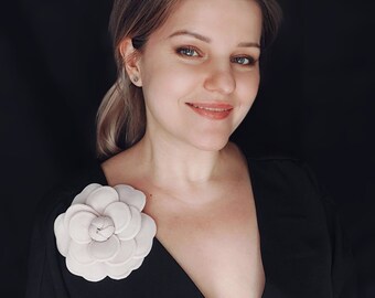 Flower Pin Statement Bridal Corsage Huge 5 Inch Powder Pink Velvet Camellia Brooch