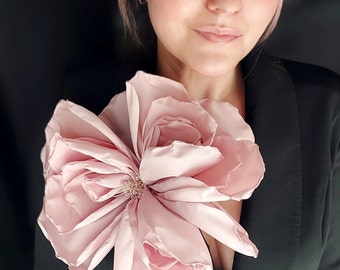 Pink flower, large pink flower, large pink brooch, large flower, large pink organza brooch, large pink rose, bright accessory