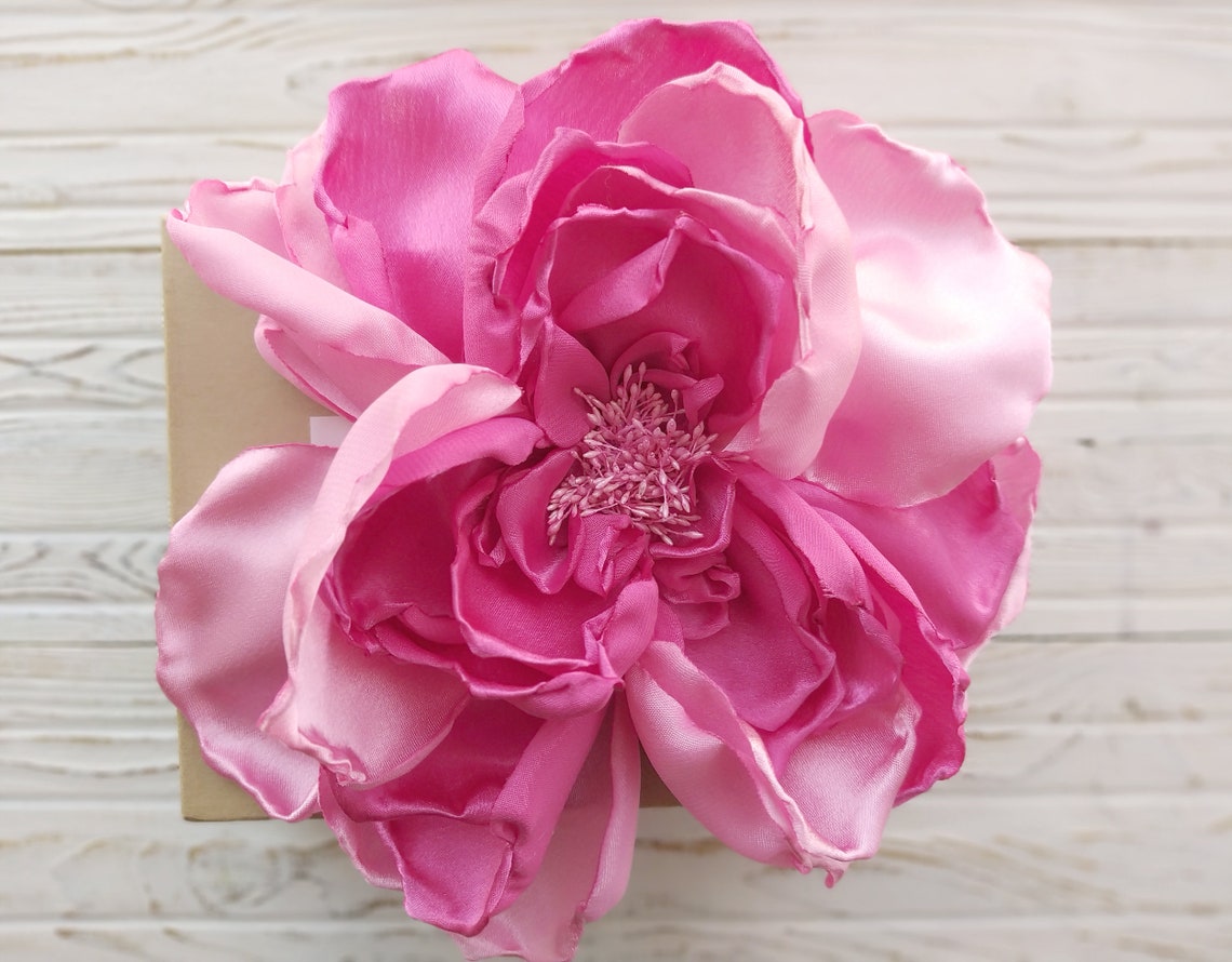 Large Hot Pink Flower Large Flower Brooch Beautiful Pin Etsy