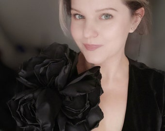 Large black flower, large flower, black rose, large brooch, large black flower, pin flower