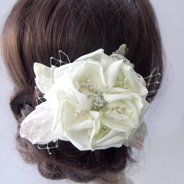 hairpinflower bride,English rose,hair flower,wedding hair piece, flower fabric,white rose,hairpin flower,wedding hairstyle,piece bridesmaids
