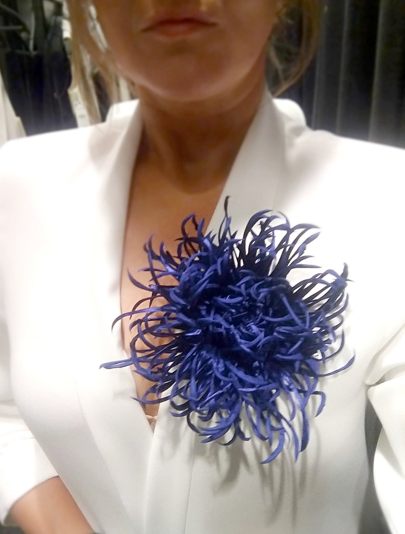 Dark Blue Flower Flower Brooch Pin 1950s Brooch Flower Etsy