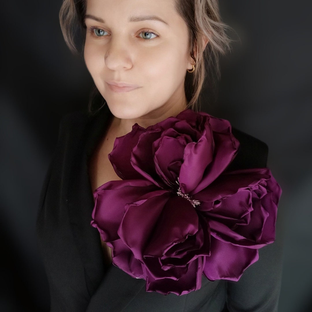 Large Burgundy Flower, Fashion Brooch, Large Flower Pin, Huge Burgundy Flower Pin, Purple Look
