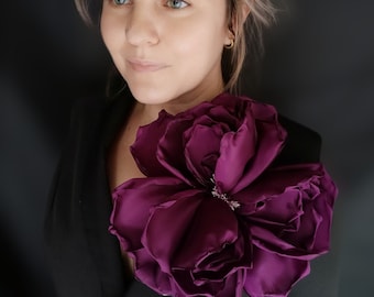 Large burgundy flower, fashion brooch, large flower pin, huge burgundy flower pin, purple look. burgundy fashion, large brooch,