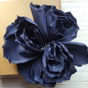 Large dark blue flower, fashion brooch, large flower pin, huge dark blue flower pin, purple look. blue fashion, large brooch, fabric image 3