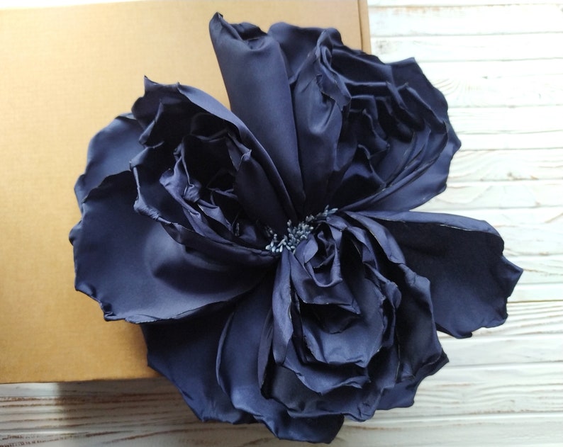 Large dark blue flower, fashion brooch, large flower pin, huge dark blue flower pin, purple look. blue fashion, large brooch, fabric image 3