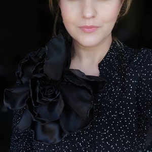 Large Black Flower Flower Brooch Large Brooch Black Pin Black Flower Corsage Flower Brooch