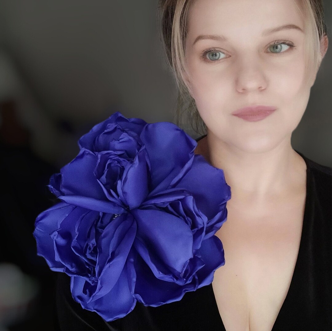 Large Blue Flower, Large Flower, Blue Rose, Large Brooch, Large Blue ...