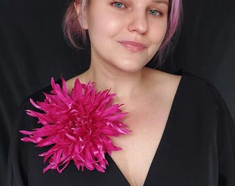 Fuchsia Satin Chrysanthemum Pin Luxury Handmade Fabric Flower Accessory