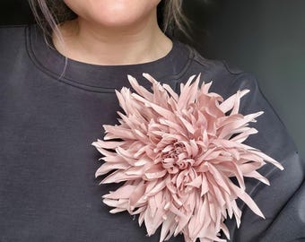 Dark Powder Brooch, Handmade Large Flower Pin, XXL 17cm Shoulder Accessory, Matte Texture