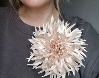 Light Powder Brooch, Handmade Large Flower Pin, XXL 17cm Shoulder Accessory, Matte Texture