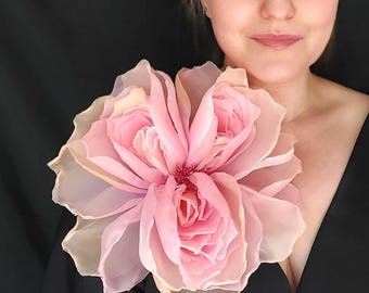 Giant 10 inch Ombre Organza Peony Brooch Rose Large Gradient Statement Flower for Weddings