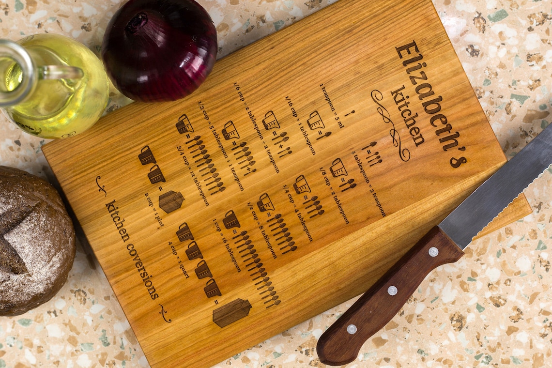Cutting board with kitchen cooking measurements equivalents Etsy