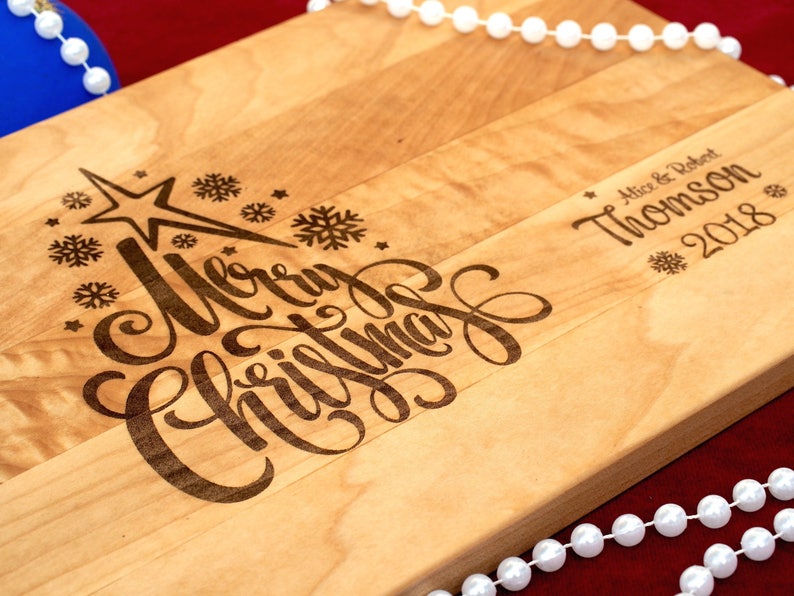Merry Christmas Personalized Cutting Board Custom Engraved Etsy