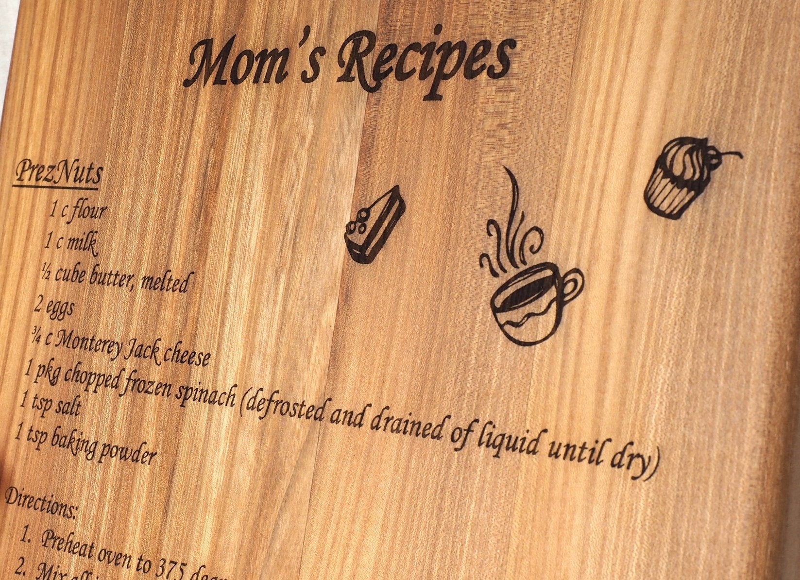 Mom's Recipes. Engraved Recipe on Wood Cutting Board. Etsy