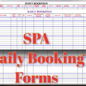 May include: A white sheet with blue lines and the text "DAILY BOOKINGS" and "SPA" in red. The sheet is a form for booking spa treatments.