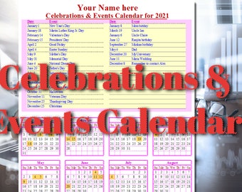 Feste & Veranstaltungen Kalender-Arbeitsblatt: Personalisierbarer Planer für Geburtstage, Termine und besondere Anlässe
