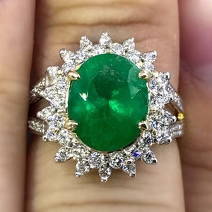 COLOMBIAN! 3.66CTW EMERALD & Diamonds in 18K solid yellow gold ring engagement natural authentic certified &quot;See VDO&quot;