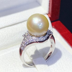WOW! 12.0mm SOUTH SEA Pearl & 0.90 ct diamonds in 18K handmade solid white gold ring one of a kind handcrafted huge cocktail white australia