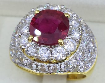SIAMESE 8.31ct Ruby & Diamonds in 18K solid handmade gold ring pigeon blood red natural certified
