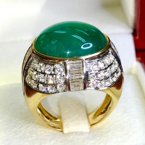 ENORMOUS 16.64TCW Emerald & VS Diamonds in 18K solid yellow gold ring engagement handmade huge cocktail zambian colombian unisex huge green