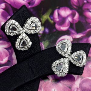 1.53TCW Rose Cut Diamonds in 18K solid white gold earrings art deco old european pear natural vintage edwardian estate studs chandeliar