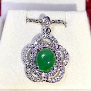WAUW! 3.63TCW Birmese Jade & VS Diamonds in 18k massief witgouden hanger ketting ketting birma natuurlijke traditionele Chinese china jadeiet echte