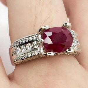 BLOOD RED 4.08TCW Natural Ruby & Diamonds in 18K solid white gold ring handmade engagement anniversay heat only certified mozambique modern