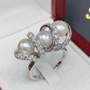 UNIQUE SOUTH SEA Pearl & 1.48 ct diamond 18K handmade solid white gold ring one of a kind handcrafted huge cocktail white three cute petite