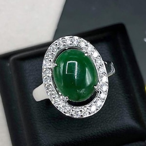 TOP GREEN 3.00TCW Burmese Jade VS Diamonds in 18k solid white gold ring engagement gemstone burma  traditional