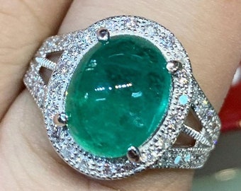 HUGE 7.93TCW Emerald VS Diamonds in 18k solid yellow gold ring cabochon huge big wedding colombian zambian modern natural vintage estate