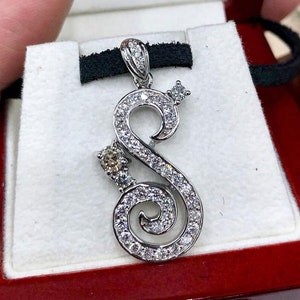 1.12TCW Diamond Natural 18K solid white gold pendant chain necklace wedding gift  style branded scroll unisex