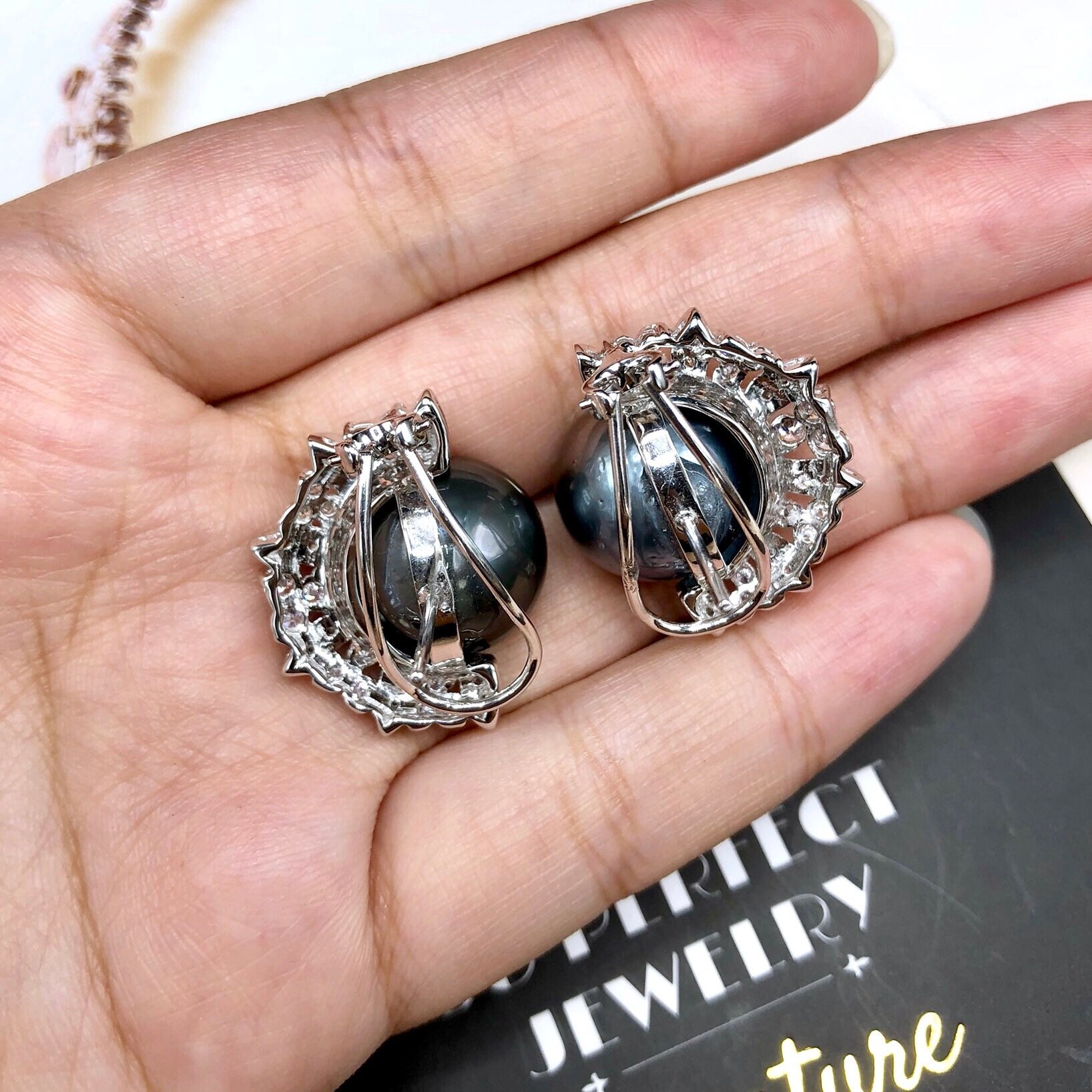HUGE Black South Sea Pearls VS Diamonds In 18K Solid White Etsy