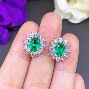 VIVID 3.67TCW Emerald VS Diamonds in 18K Solid White Gold Earrings ...