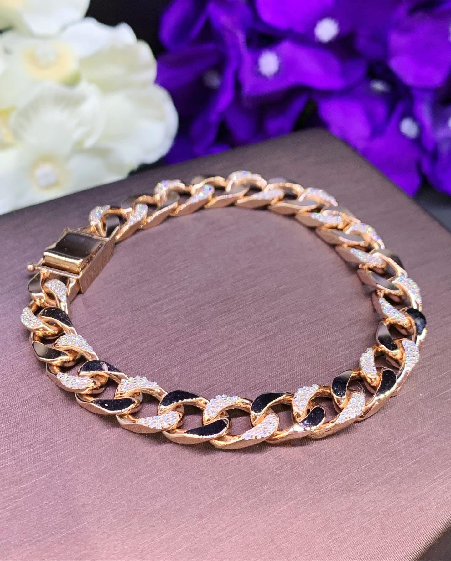 CHAIN! 1.45TCW F/VS Diamonds in 18K Solid Rose Pink Gold Bracelet ...