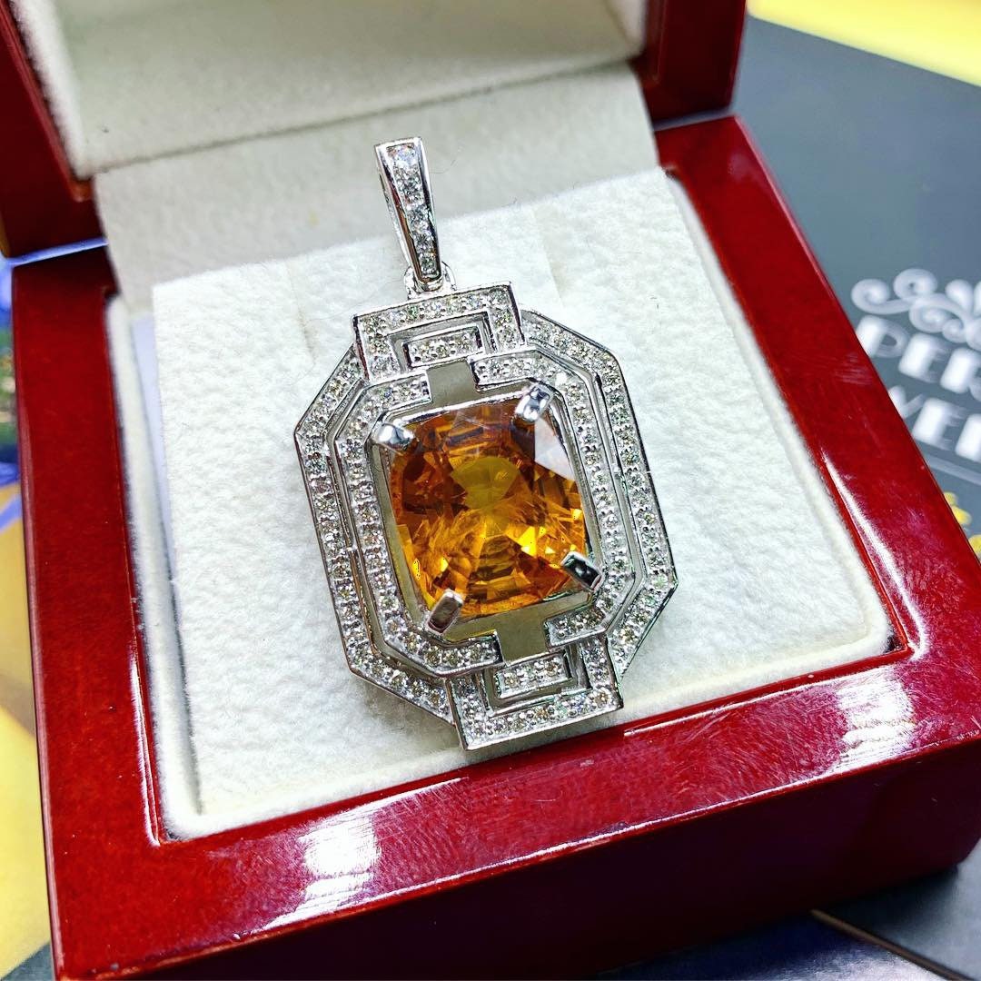 HUGE 8.35TCW Yellow Sapphire Diamond 18K Solid White Gold - Etsy