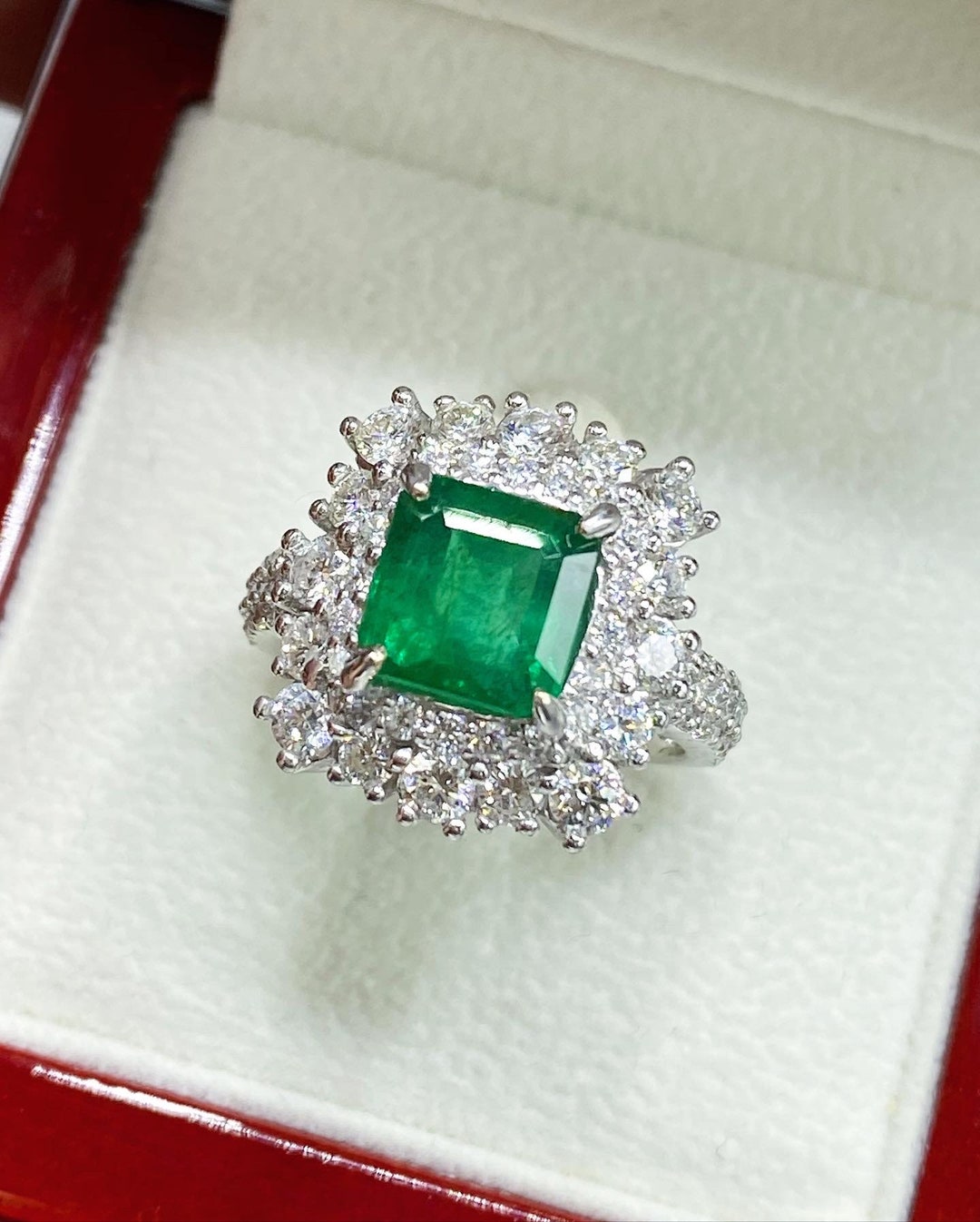 STUNNING 5.11TCW Emerald VS Diamond 18k Solid White Gold Ring - Etsy